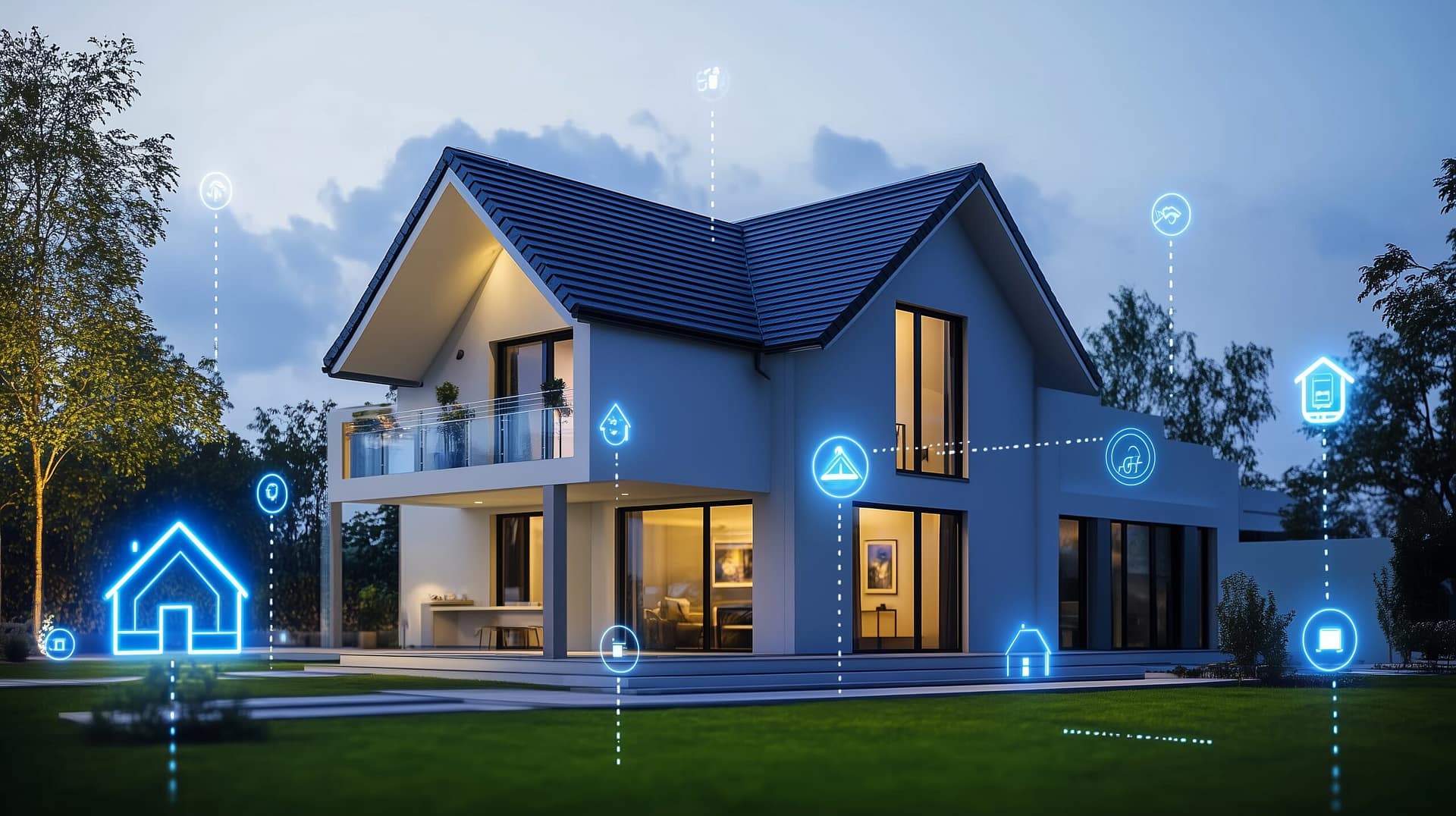 energooszczędny dom z symbolami energetycznymi